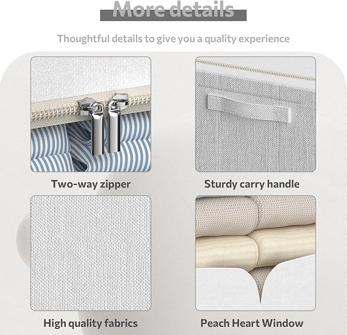 FHSQX 3 Pack Clothes Storage Bins with Metal Frame | Cream White, 23.6x16.5x15.7inch,Foldable, Stackable Linen Fabric, Carrying Handles, Clear Window
