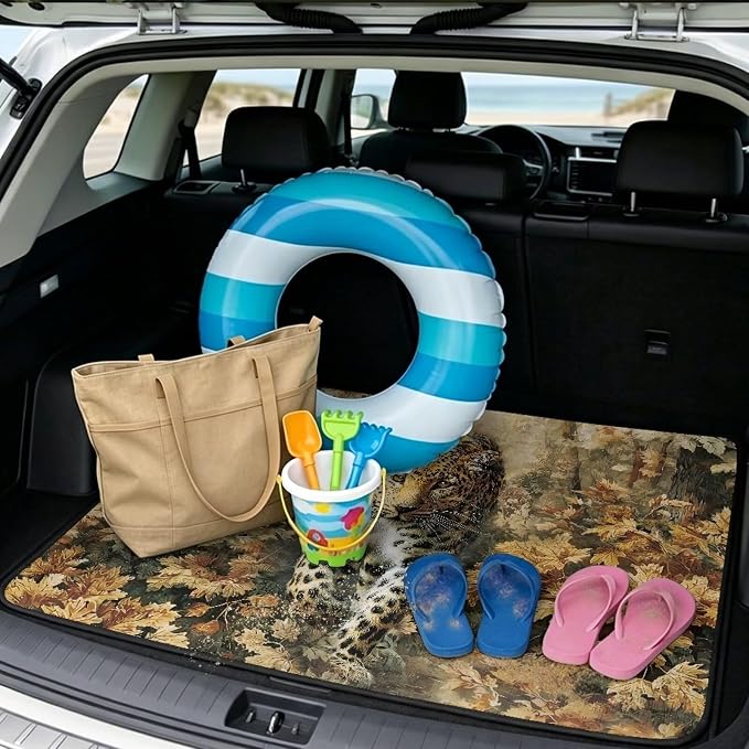 Wild Cheetah Car Trunk Mat Leopard Print Cargo Liners for Most Sedans SUVs Trucks, Non Slip Floor Mat Rear Trunk Liner Universal Size 29" x 39", All Weather