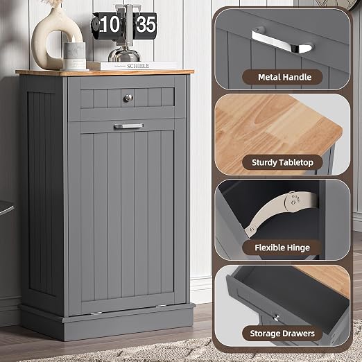 Spurgehom Trash Can Cabinet 13 Gallon, Garbage Cabinet with Drawer