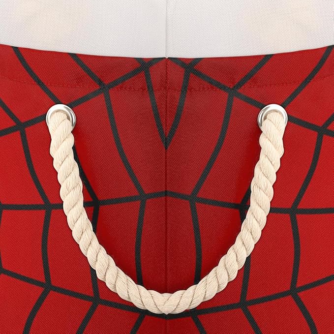 Red Spider Web Storage Baskets - Large Nursery Organizer Bin Box with Handles Collapsible Round Laundry Hamper for Kids Boy Toys Pet Blanket, Bedroom Living Room Home Decor Gift Basket (19.4"x13.3")