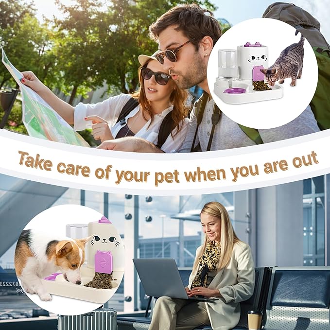 Gravity Pet Feeder Water Dispenser Combo for Cats & Dogs – 2-in-1 Automatic Food & Water Station, Large Capacity, Non-Slip Base, Easy to Clean, Travel Ready (red)