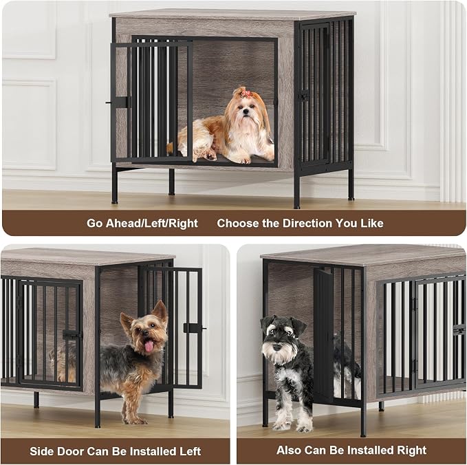 EasyCom 28.15" Dog Crate Furniture for 1 or 2 Dogs, Oak Grey | Fits Dogs 0–20 lbs, Heavy Duty Indoor Kennel, Multiuse TV Stand for Small Dog