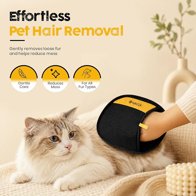 Pet Hair Removal Glove for Dogs & Cats – Reusable Electrostatic Pet Hair Remover Glove Quick Wiping & Washable – 2PCS Magic Brush pet Hair Tool with Comb & 2 Wall Hooks