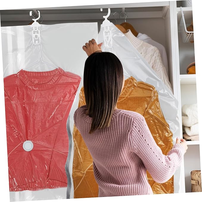 Ipetboom 4 Pcs Heavy Duty Vacuum Storage Bags Hanging Storage Bag for Clothing for Coats Jackets