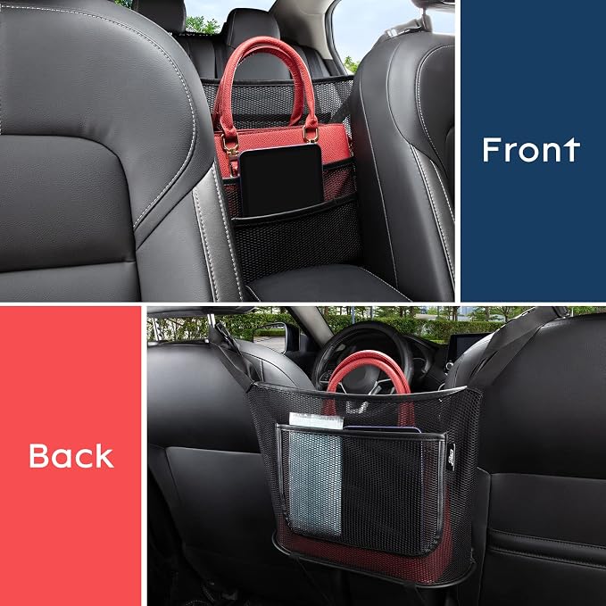eing Car Organizers and Storage Mesh Bag, Purse Holder for Car, Car Net Pocket Handbag Holder, Automotive Consoles & Organizers, Car Back Seat Pets Kids Barrier, Car Handbag Holder for Women, Black