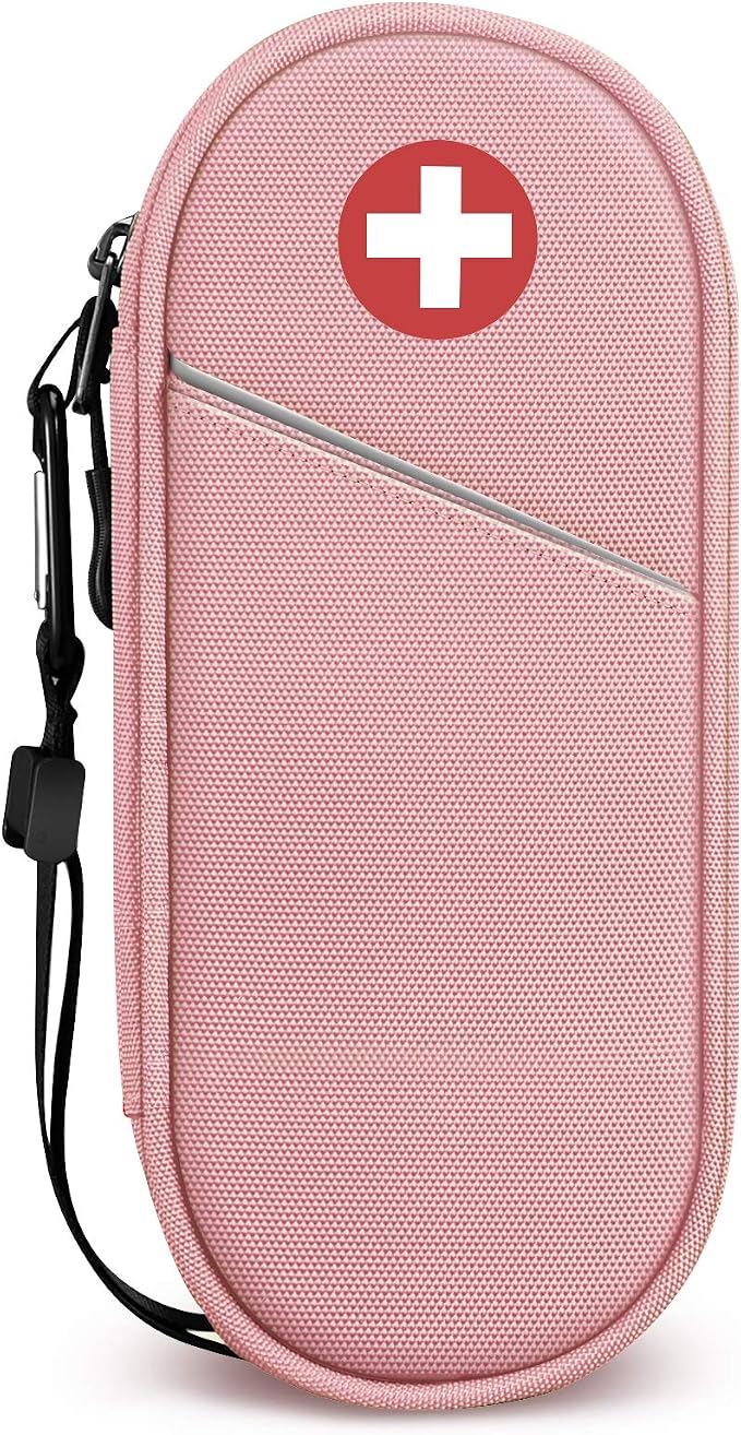 SITHON EpiPen Medical Carrying Case Insulated, Travel Medication Organizer Bag Emergency Medical Pouch Holds 2 EpiPens, Asthma Inhaler, Anti-Histamine, Auvi-Q, Allergy Medicine Essentials, Pink | Emergency Medical Travel Pouch Holds 2 EpiPens, Asthma I...