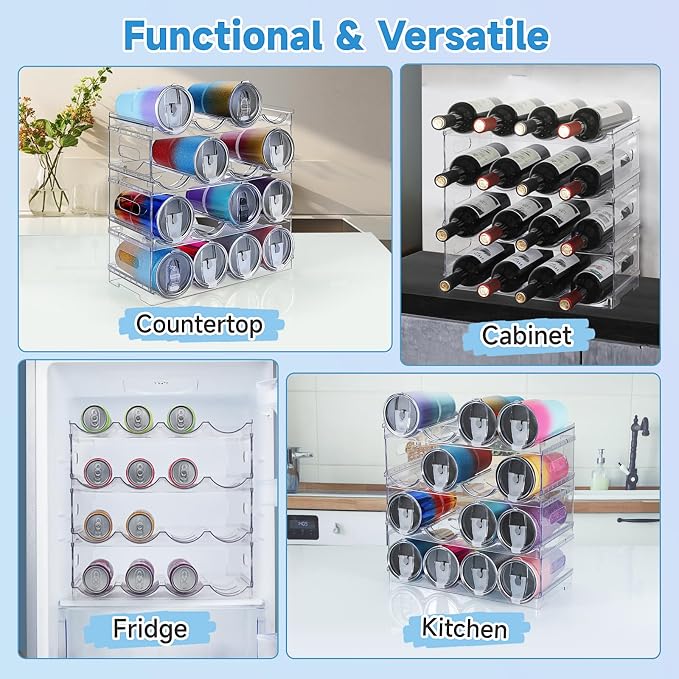Amaoot Large Compartment Stackable Water Bottle Organizer for Cabinet | 4 Tier Clear Water Bottle Storage Rack,Tumbler Storage Organizer for Kitchen,Fridge,Cabinet Organization and Storage