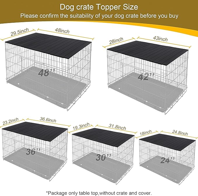Dog Crate Topper with Magnets for 48 Inch Crate - Dog Kennel Topper Decorative Storage Pet Crate Table Black (Only Topper)