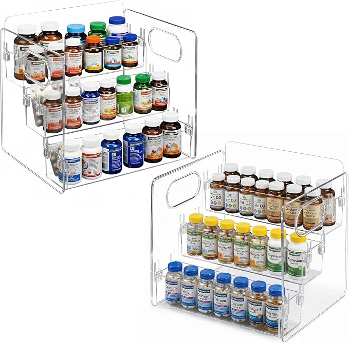 2 PCS 3-Tier Vitamin Storage Organizer | For Vitamin Bottles And Medicine Bottle, For Countertop, Bathroom Cabinet Storage, Items Clearly Visible