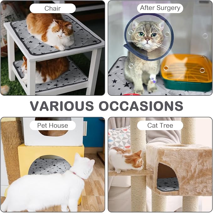 4 Pack Self Warming Cat Bed Self Heating Cat Mat Star Pattern Soft Dog Crate Pad Thermal Pet Mat Anti Slip Kennel Dog Washable Warming Bed for Outdoor Indoor(18 x 18 Inch,Gray)