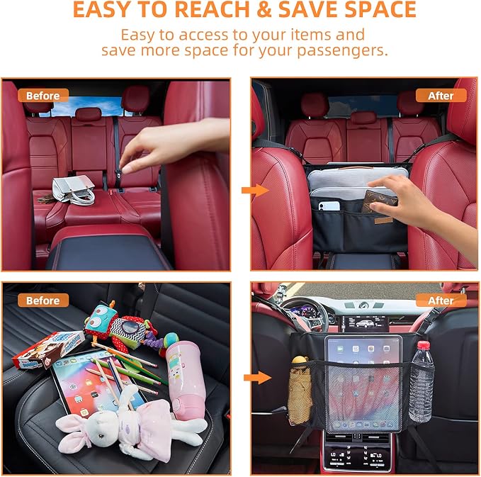 WLLWOO Car Net Pocket Organizer Purse Holder Console Front Seat Storage | Multi Pocket Car Seat Organize Bag Handbag Holder Between Seats Back Barrier