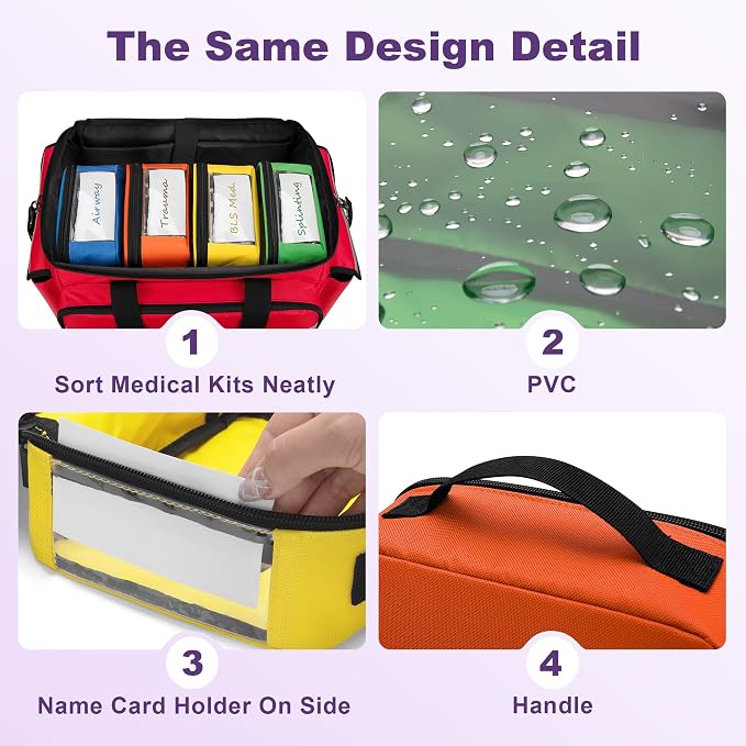 Trunab 4 Pcs First Aid Pouch Set,Color-Coded Medical Bag for Emergency Kits | Clear Zippered Pouches, Color-coded for Easy Organization, Empty for Custom Medical Supplies