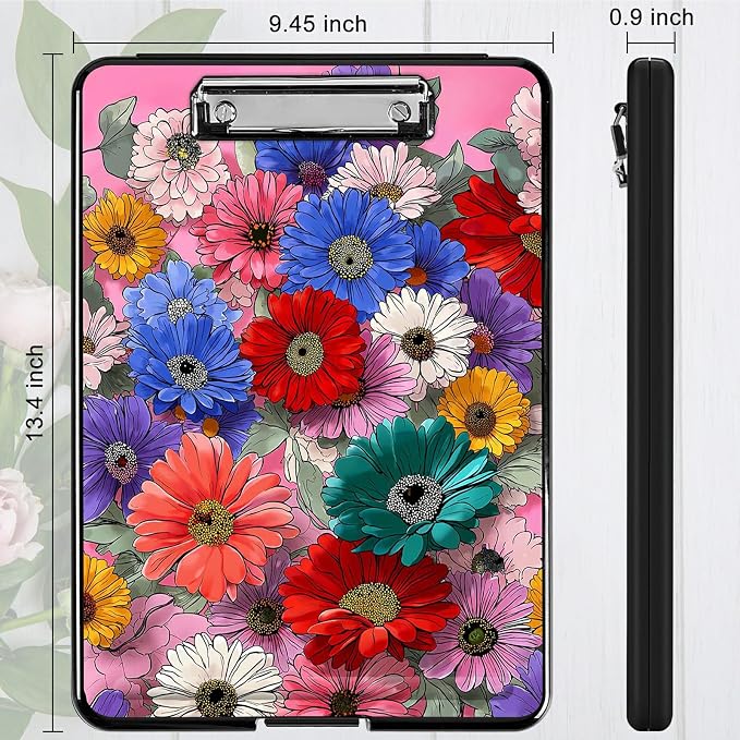 Heavy Duty Storage Clipboard, Slim Nursing Clipboard with Internal Pen Case, Portable File Organizer Case for A4 Letter Size Paper Office Medical Professionals, Wildflower Pink
