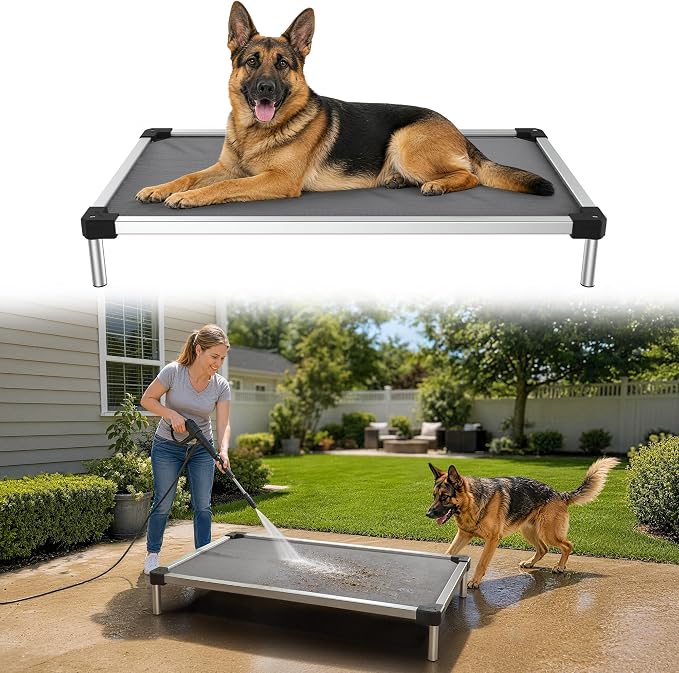 FXW TitanNest Padded Chew-Proof Elevated Dog Bed for Large Dogs | Easy to Clean, Pre-assembly Raised Cot, Indoor/Outdoor/Camping, 47 x 29 x 7.3in
