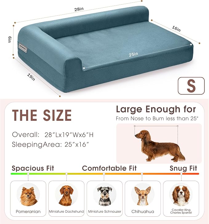 Gel Memory & High-Density Foam Orthopedic Dog Bed 28x19x6 Small | | Double Waterproof Cover | Machine Washable | Non-Slip Base | Fur-Resistant Tech Fabric