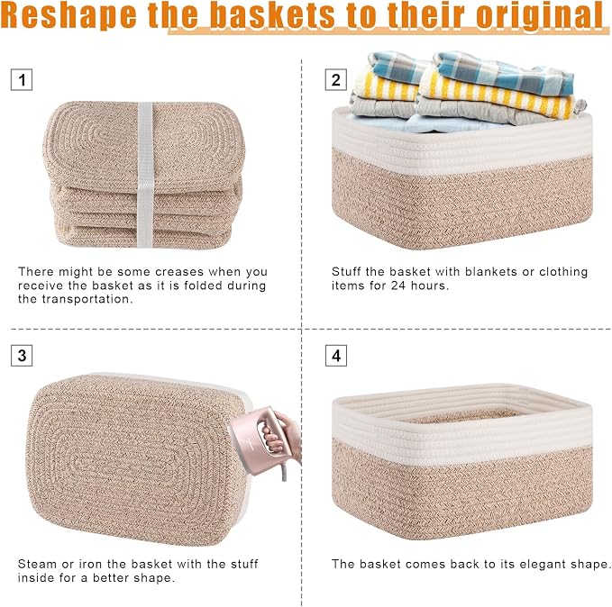 OIAHOMY 4 PACK 12L Storage Baskets for Organizing Storage Bins Brown | Small Bins for Shelves Small Storage Basket Shelf Baskets Organizer Baskets for Gifts Empty Cute Decorative Storage Bins