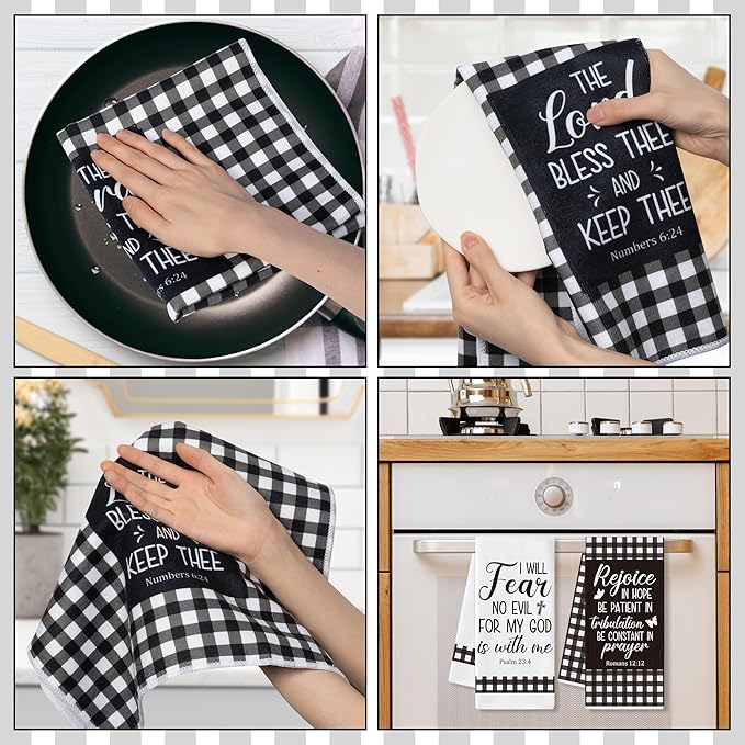 GROBRO7 Bible Verse Hand Towel - 6Pcs Religious Inspirational Thought Prayer Verse Scripture Kitchen Dishcloths Soft Polyester Towels Bathroom Home Decor Christian Gift for Men Women Housewarming