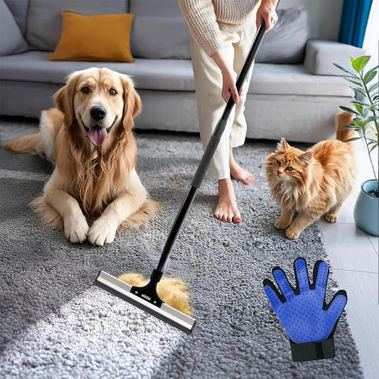 Carpet Rake for Pet Hair Removal – Carpet Scraper – Dog & Cat - Pet Hair Broom for Rugs, Furniture – Adjustable Rug Broom for Pet by Okköbi