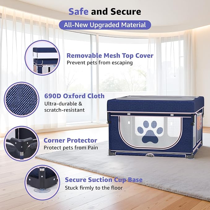 LOOBANI Foldable Whelping Box for Dogs, 1 Min Setup, 43.3"x43.3"x27.1" | Pet Puppy Playpen Indoor With Cover & Waterproof Bottom, Portable Birthing Box For Dog Cat Duck,Sturdy,Patented,Blue+Pink
