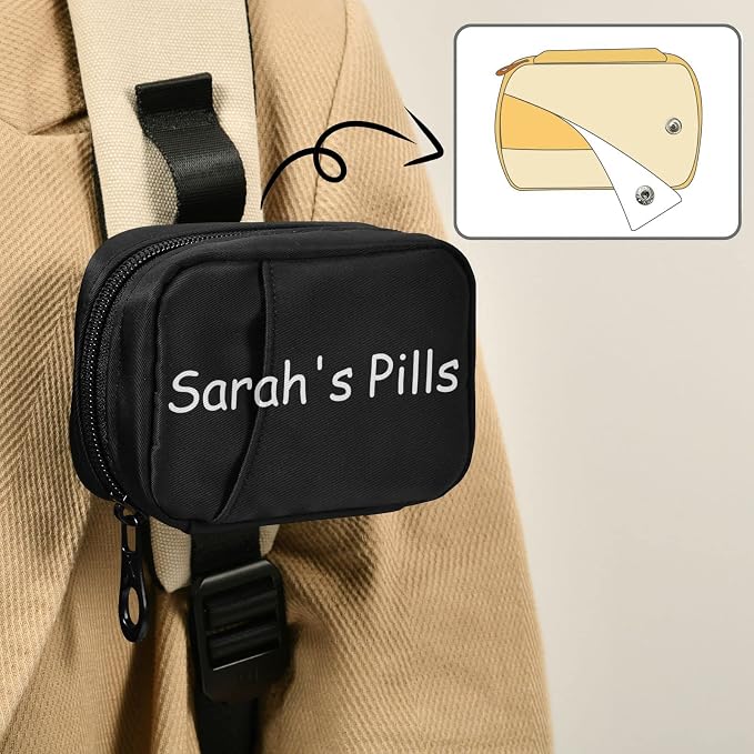 Naanle Pill Case with Name Box 7 Day Travel Organizer Bag Zipper Portable Weekly Compact Size for Vitamin Supplement Holder, 4.6 x 3.14 x 1.88 Inch, 1 White