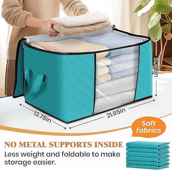 8 Pack Storage Bags for Clothes Blanket Storage Bins with Lids | Foldable Closet Organizers with Zippers,Window and Handles,Fabric Storage Bins for Sweater,Comforter,Bedding,Dorm essentials