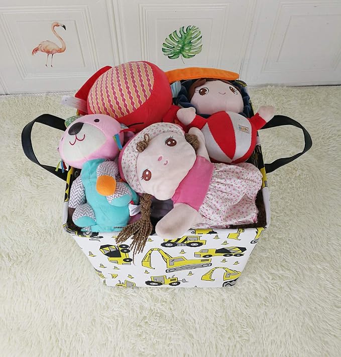 Square Storage Basket Gift Shelf Basket Storage Bin, Nursery Basket Organizer Box for With Handles for Room Deco (Excavator)