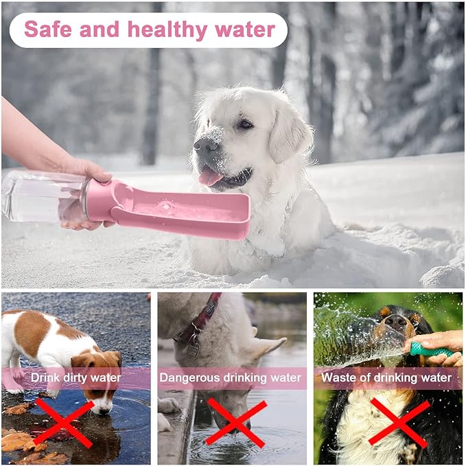 Portable Dog Water Bottle, Foldable Dog Water Bottle Leak Proof Dispenser for Puppy Small Medium Large Dogs, Pet Drink Cup for Walking Hiking Traveling(Pink,19oz)