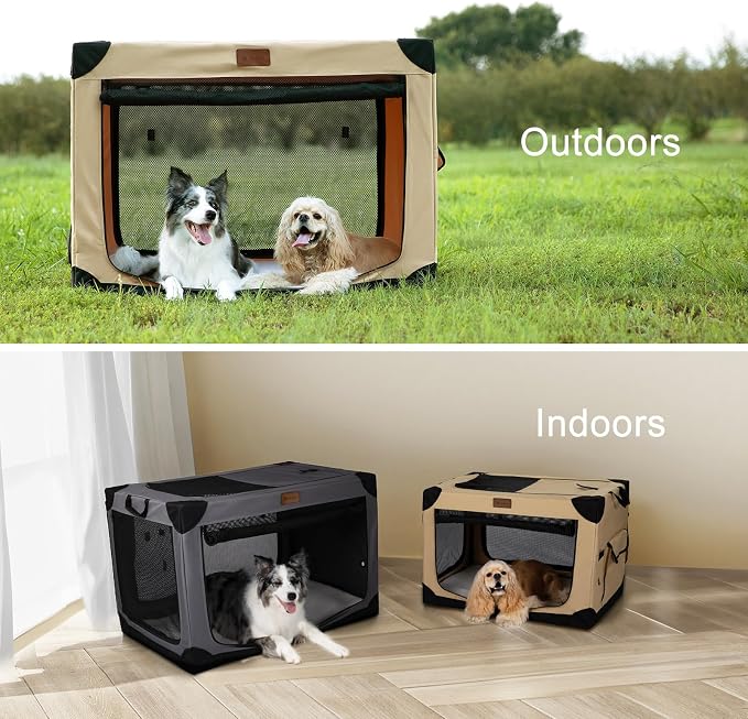 Garnpet Soft Dog Crate for Medium Dogs, 4-Door Foldable Collapsible Dog Crate with Soft Sides, Indoor & Outdoor Travel Dog Kennel