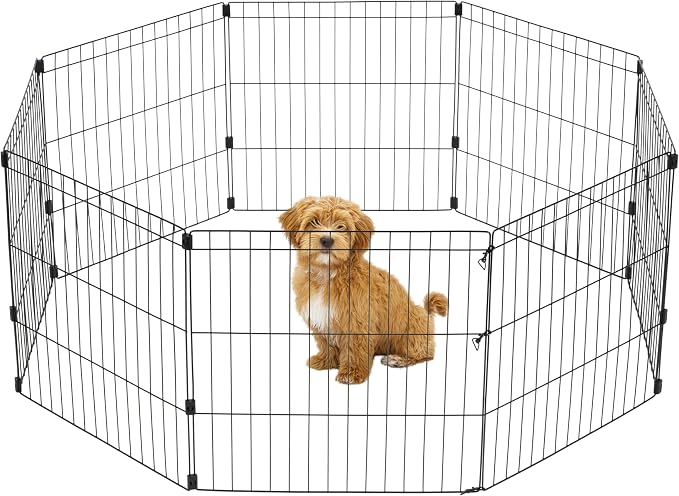 IRIS USA 8-Panel Exercise Pen, Heavy Duty, Black | Indoor Or Outdoor, Rust Resistant Metal, Coated Steel Bars, Durable Wire Design, Folds Flat