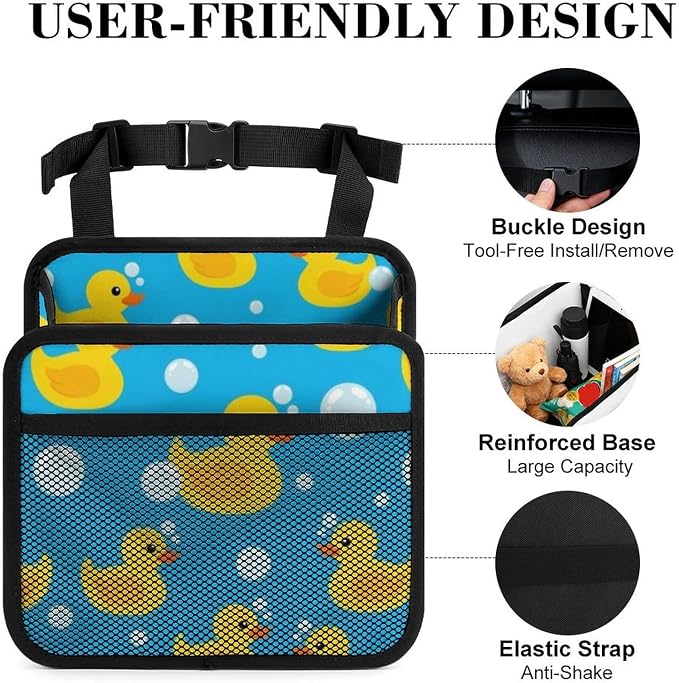 Headrest Backseat Storage Bag for Car Hanging Back Seat Organizer, Yellow | Rubber Duck Blue, Vehicle Trash Bag with Adjustable Buckle Auto Accessories Universal Fit