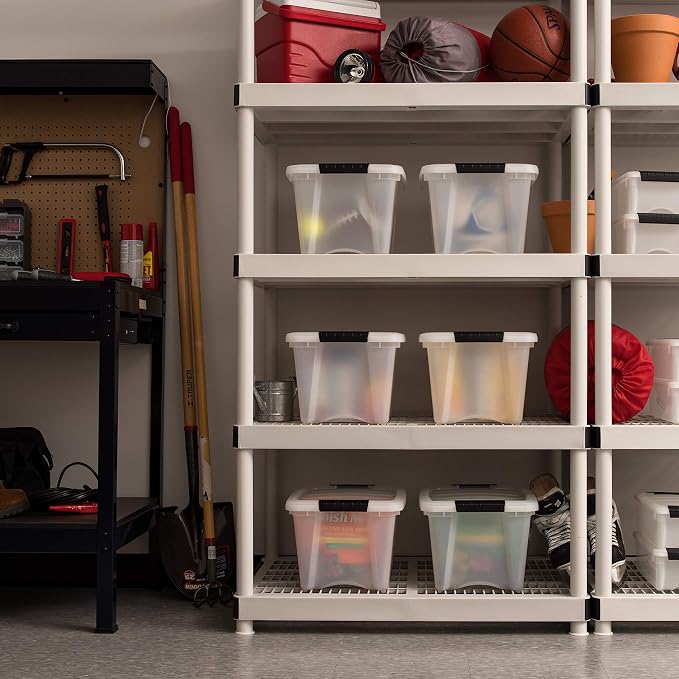 IRIS USA 6-Pack 19 Quart Storage Bins with Lids, Pearl | Conceals contents for a clean look. Great for linens, décor, closet storage, and supplies. Nestable design saves space