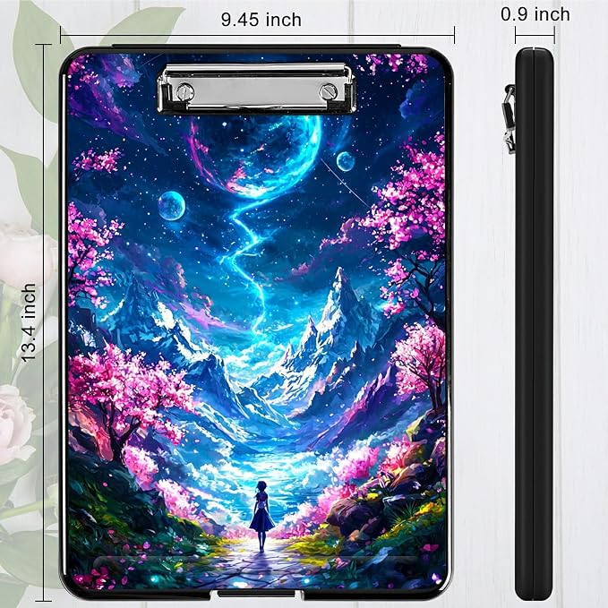 Moon Pink Tree A4 Clipboard with Storage Pen Holder, Clipboards Organizer Nursing Clipboard Foldable File Folder Plastic Clipboard Folio Clip Board for Office Students Classroom Doctor