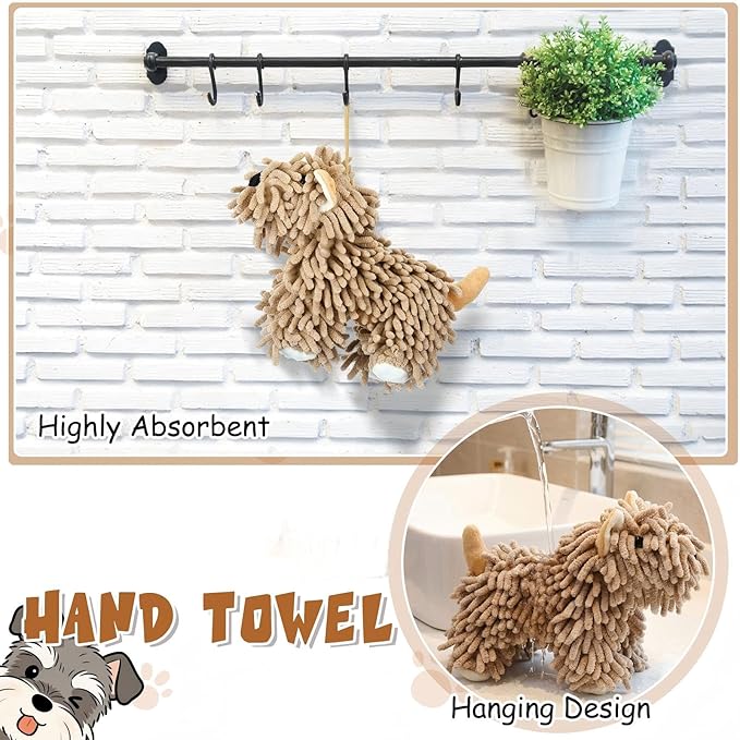 Tegeme 1 Pcs Chenille Dog Hand Towel Fuzzy Dog Towel Absorbent Microfiber Soft for Bathroom Kitchen Washstand (Brown)
