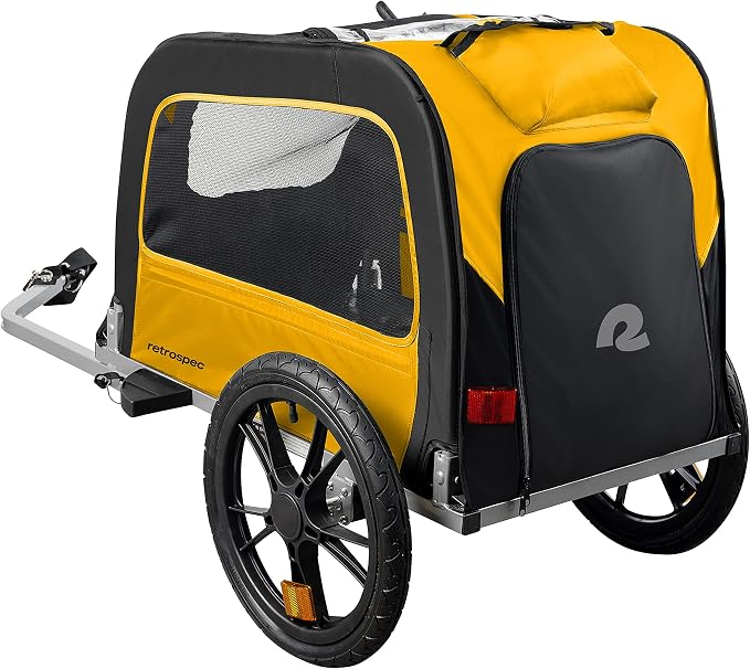 Retrospec Rover Waggin' Pet and Dog Bike Trailer with Weather-Resistant Canopy & Mesh Shield - Foldable Frame, 16in Wheels with Storage Pouch & Internal Safety Leash Supports up to 50 lbs