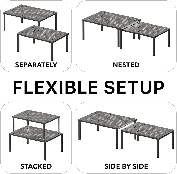Simple Houseware Cabinet Counter Shelf Organizer w/Steel Surface, Bronze | Expandable & Stackable 9" D x 12.75" W x 5.9" H