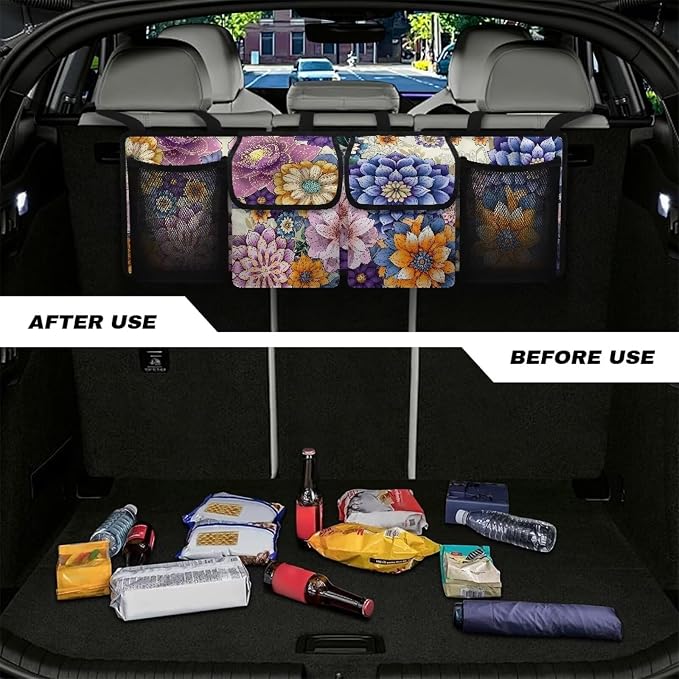 Dreaweet Boho Floral Print Trunk Organizer - Collapsible Car Organizer & Back Seat Storage - Portable SUV Storage - Multicolor