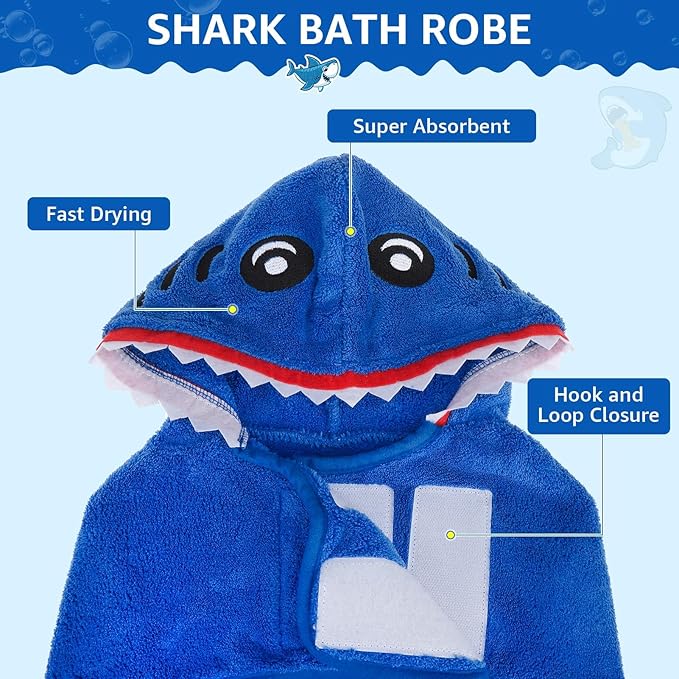 SCENEREAL Dog Bathrobe Fast Drying Towel Microfiber Dog Towel Robe with Hook and Loop Closure & Wrap Tie Snuggle, Super Absorbent Pet Cat Dog Bath Robe Drying Coat, Shark Hood XL