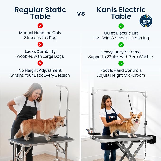 Professional Electric Dog Grooming Table - Heavy Duty | Height Adjustable Pet Grooming Table w/Leveling Wheels, Dog Grooming Arm, Anti-Slip Tabletop & Tool Organizer (Grey, 49")