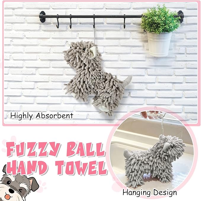 Tegeme 1 Pcs Chenille Dog Hand Towel Fuzzy Dog Towel Absorbent Microfiber Soft for Bathroom Kitchen Washstand (Grey)