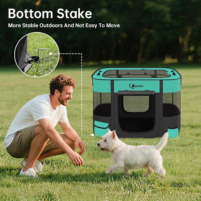 Siedihit 28" Dog Playpen,Cat Puppy Pen, Pet Portable Crate Indoor Outdoor | Durable Travel Camping Use,Foldable Dog Kennel Tent Cage for Rabbit Small Animals with Carrying Case(Green, Small)