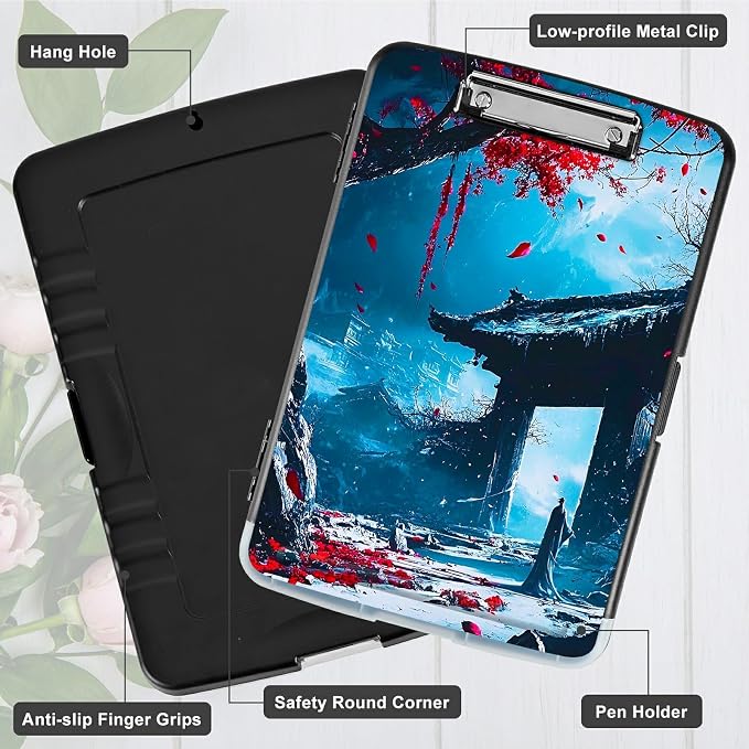 Red Leaf Castle A4 Clipboard with Storage Pen Holder, Clipboards Organizer Nursing Clipboard Foldable File Folder Plastic Clipboard Folio Clip Board for Office Students Classroom Doctor