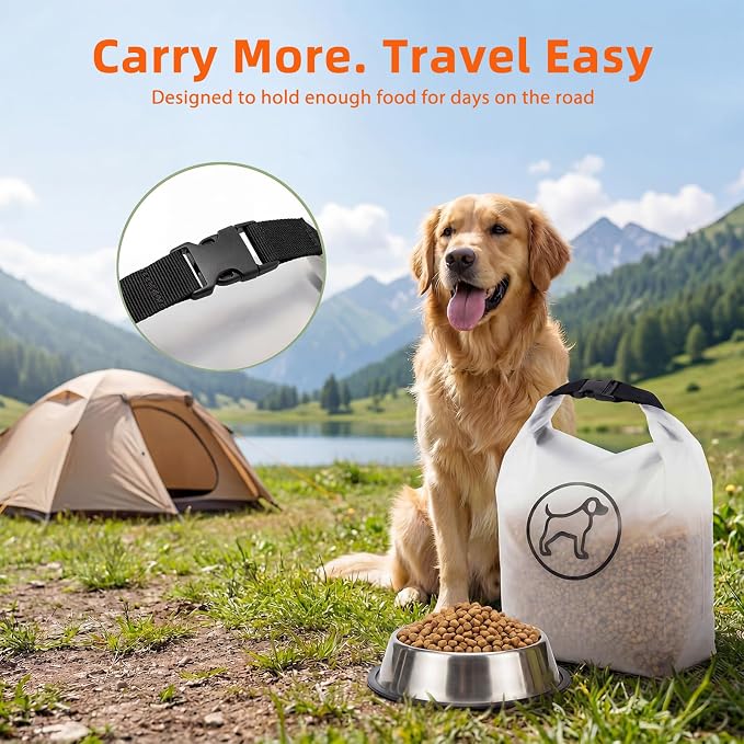 Dog Food Travel Bag, Reusable Silicone Pet Food Storage Container, Leakproof & Airtight Kibble Storage with Roll-Top Closure for Camping, Hiking & Road Trips,25 Cups