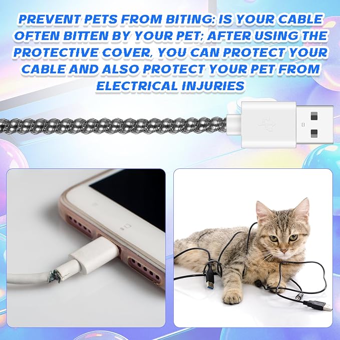Frienda 10 Pcs Cord Protectors from Pets No Chew Spiral Cable Protector 43.3'' Phone Charger Cover Data Cable Protective Sleeve Chew Proof USB Wire Cover Stylish for Cat Dog Rabbit (Flash Black)