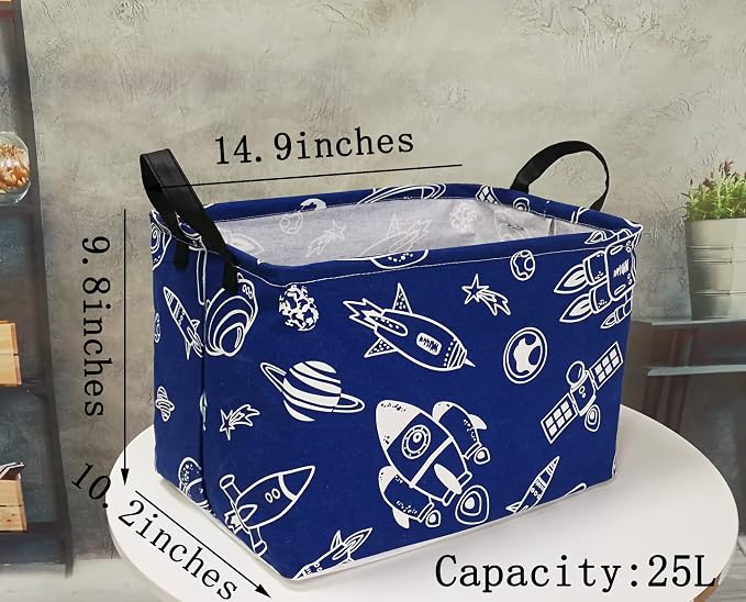 Storage Basket Home Shelf Basket Kids Organizer Box Clothes Laundry Hamper Nursery Bin Gift Laundry Basket with Handles for Home (Spacecraft)