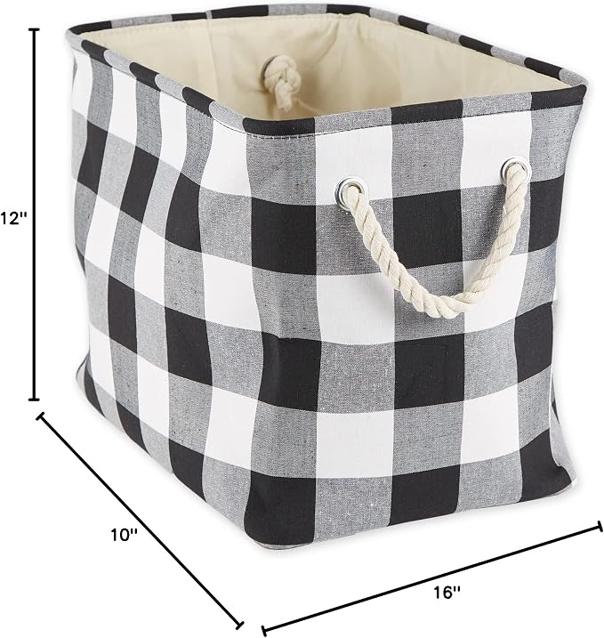 DII Buffalo Check Storage Bin, Medium Rectangle, 16x10x12, Black & White
