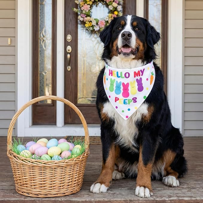 Easter Dog Bandanas 2PCS-Large,Adjustable Holiday Party Pets Rabbit Easter Egg Outfits,Triangle Reversible Pet Scarf for Boys and Girls,Dog Costume Gifts for Medium to Large Dogs