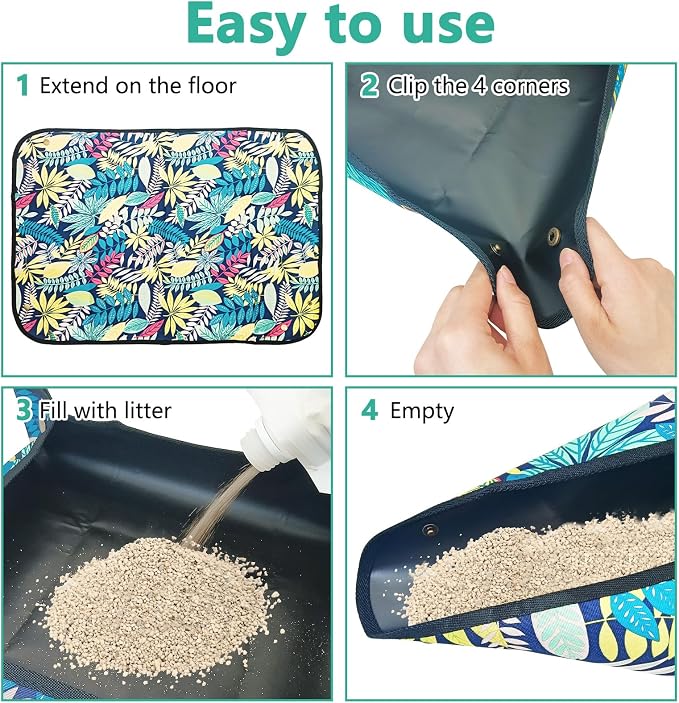 BNOSDM Travel Litter Box for Cats Foldable Litter Boxes Kit Portable Litterbox with Scoop Bowl Waterproof & Non-Stick for Hotels, Outings, Temporary Stays, Car, Plane (22.8x22.8x3.15in)