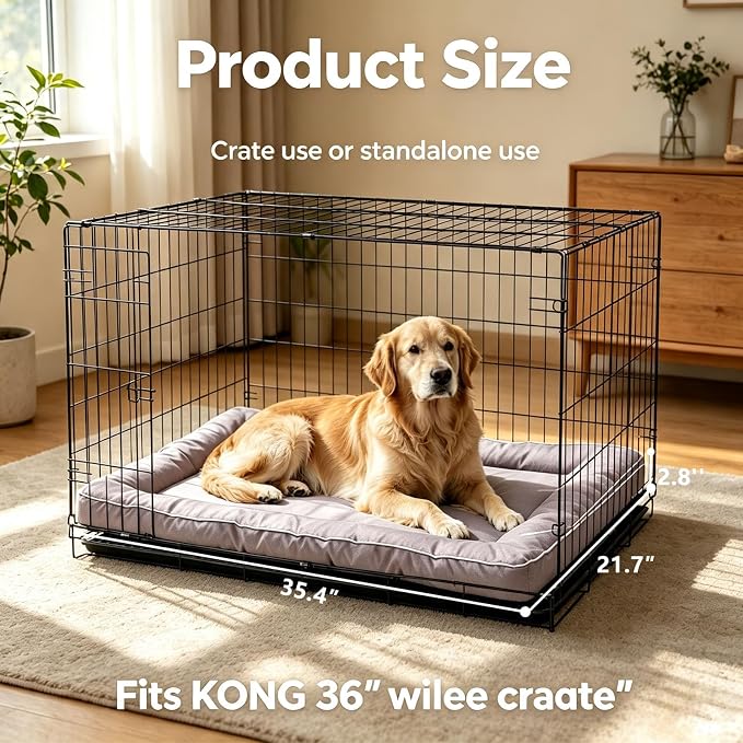 Dog Crate Mat Compatible with Kong, Heavy-Duty Chew-Resistant Crate Pad, Waterproof Oxford Fabric, Non-Slip Bolster Bed, 36" x 22", Gray, Easy to Clean