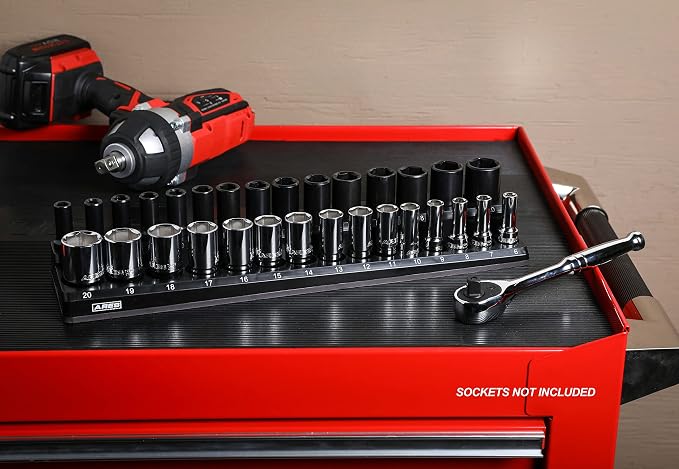 ARES 70235 30-Pc 3/8-In Metric Magnetic Socket Organizer | Part No. 70235; Securely Holds 15 Standard and 15 Deep Size Sockets in Place