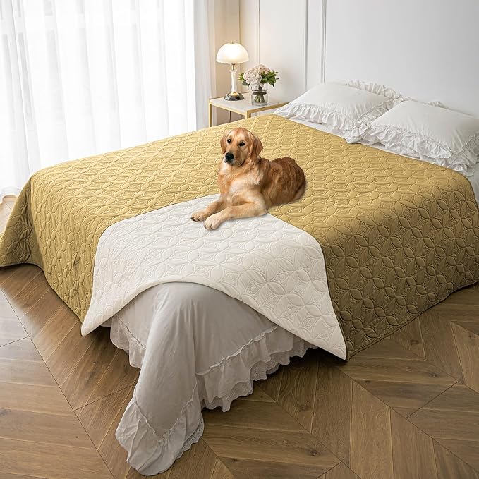 Waterproof Dog Bed Cover Pet Blanket for Furniture Bed Couch Sofa Reversible (Sand+Cream, 82x82 Inches) | TPU Leak-Proof Liner, Lightweight & Reversible, Fits Chair, Sofa, Bed, 82" x 82" , Sand/Cream